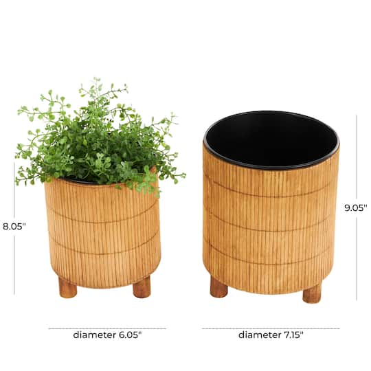 Brown Bamboo Wood Planter Set